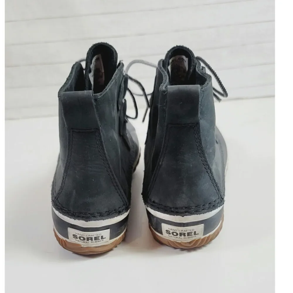 SOREL OUT & ABOUT DUCK WATERPROOF ANKLE BOOTS IN BLACK, SZ 9.5